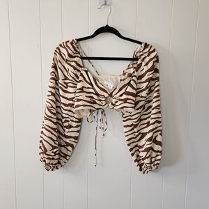 HYFVE Zebra Animal Print Crop Top Cropped Long Sleeve Blouse Party Sexy Boho
